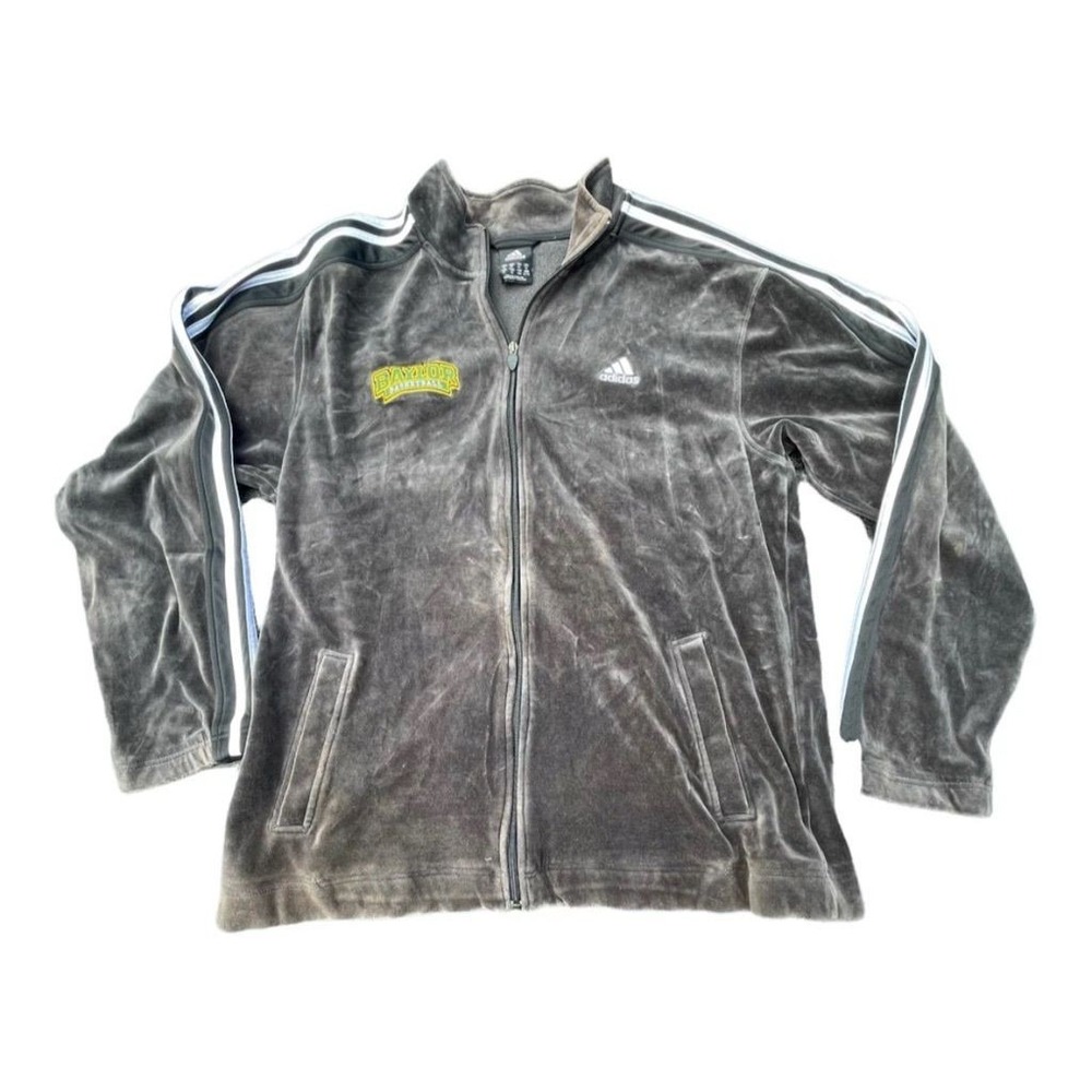 Vintage Adidas Velour Track Jacket XL Gray Baylor Basketball Logo